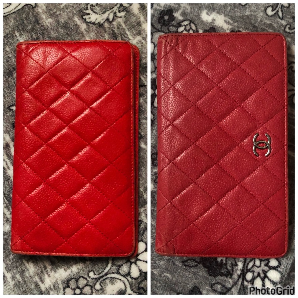AUTHENTIC CHANEL Quilted Red Caviar Leather Interlocking CC Classic Long Wallet - Picture 5 of 16